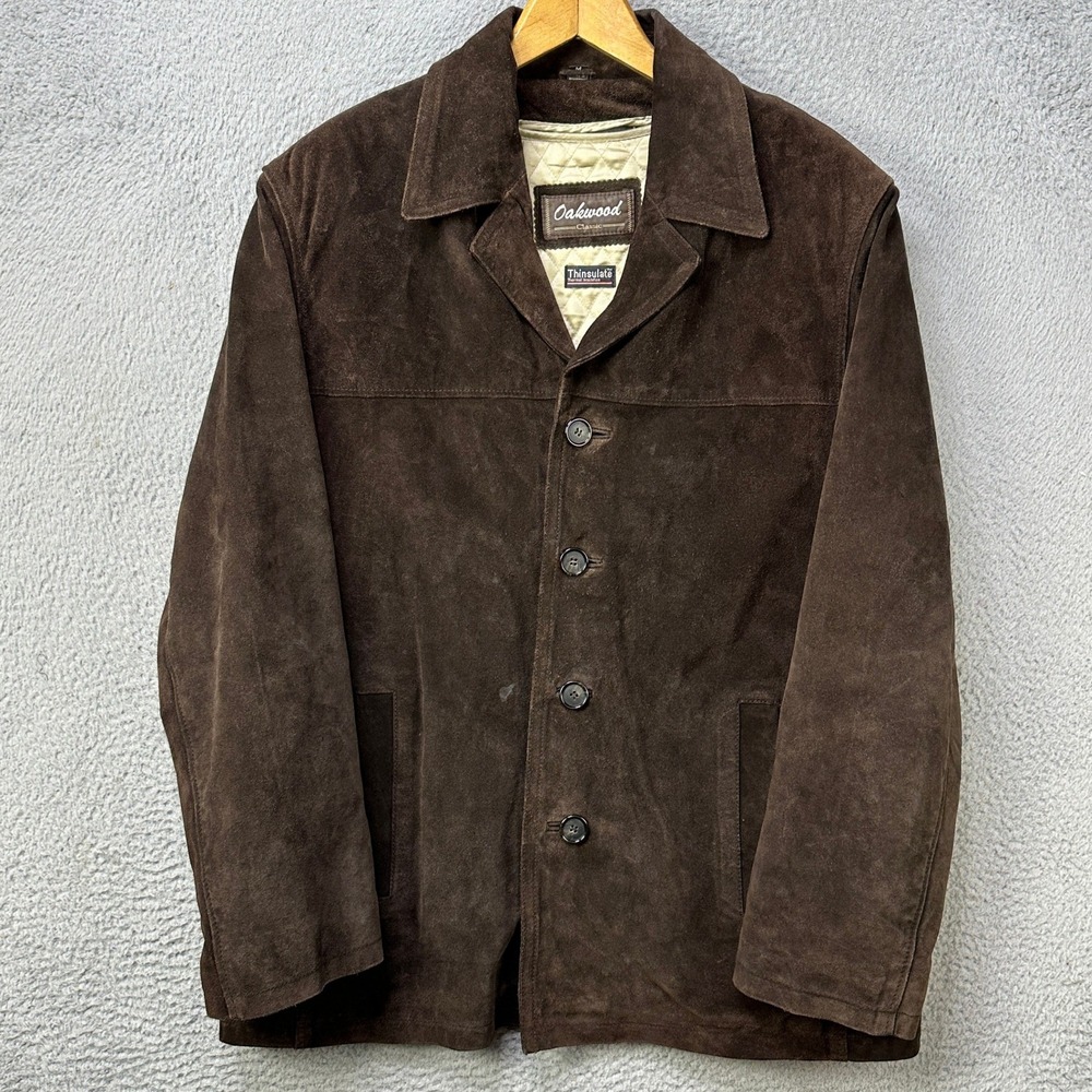 Oakwood Mens Medium Jacket Coat Brown Suede Leather‎ Quilted Lined Thinsulate